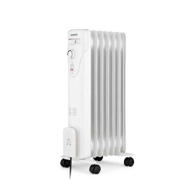 Radiateur électrique bain d'huile 1500W OCEANIC - 3 puissances - 7 éléments - Blanc - Mobile