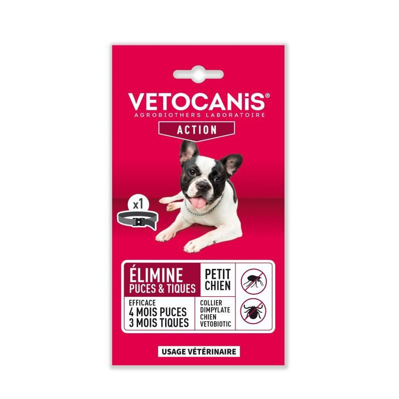 VETOCANIS Collier anti-puces et anti-tiques pour petit chien jusqu'a 10 kg - 4 mois de protection