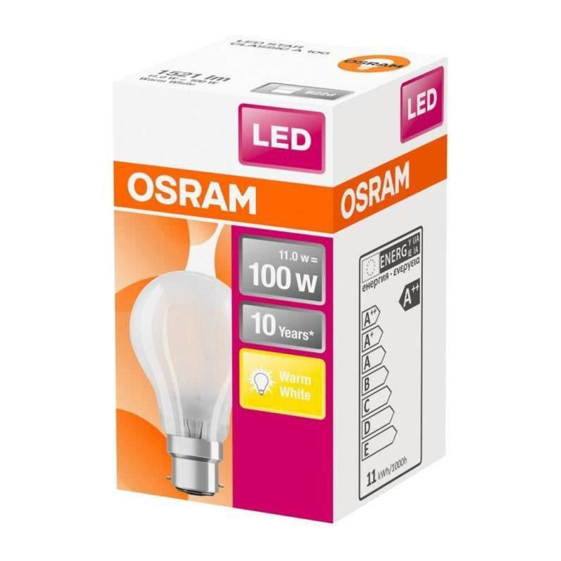 Ampoule standard LED OSRAM Verre dépoli - B22d - 10W  100 - Blanc Chaud