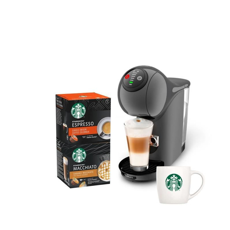 KRUPS NESCAFE DOLCE GUSTO YY4893FD Machine a café + 2 boites de capsules espresso et macchiato + mug Starbucks, Compact, Anthra