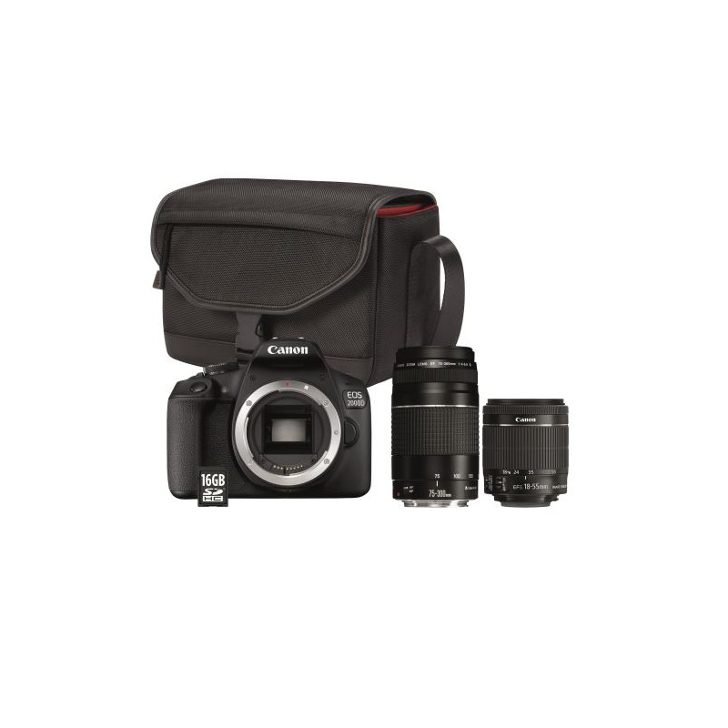 Appareil Photo Reflex Canon EOS 2000D + Objectif EF S 18 55 mm f 3.5 5.6 IS II + Objectif EF 75 300 mm f 4 5.6 III + Sac SB130 