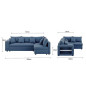 Canapé d'angle a droite convertible + Coffre de rangement + 4 coussins - Tissu Bleu - OWENS - L 250 x P 163 x H 88 cm