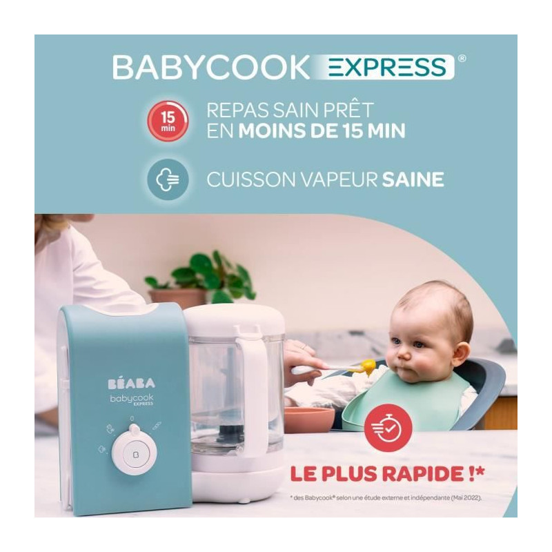 BEABA, Babycook Express, Robot Bébé 4 en 1 Mixeur-Cuiseur, Bleu Baltique