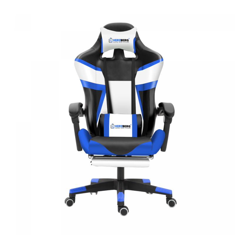 Herzberg HG-8082 : Chaise de Jeu et De Bureau Tricolore Avec Accent en Forme de T Bleu