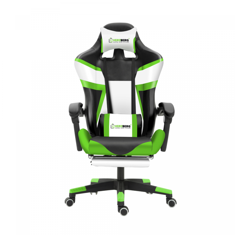 Herzberg HG-8082 : Chaise de Jeu et De Bureau Tricolore Avec Accent en Forme de T Vert