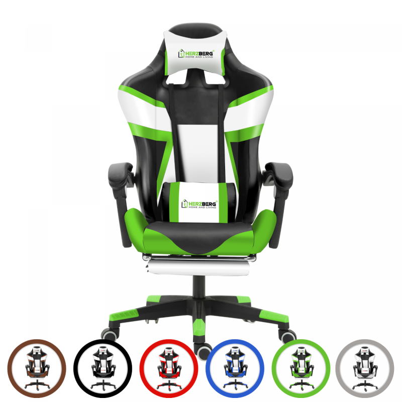 Herzberg HG-8082 : Chaise de Jeu et De Bureau Tricolore Avec Accent en Forme de T Vert
