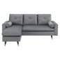 Canapé d'angle fixe réversible - Tissu gris - L 194 x P 139 x H 83 - Pieds bois et doré - NEW YORK