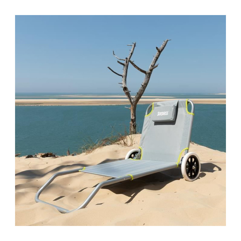 Chaise de plage a roulette SURPASS vert et gris
