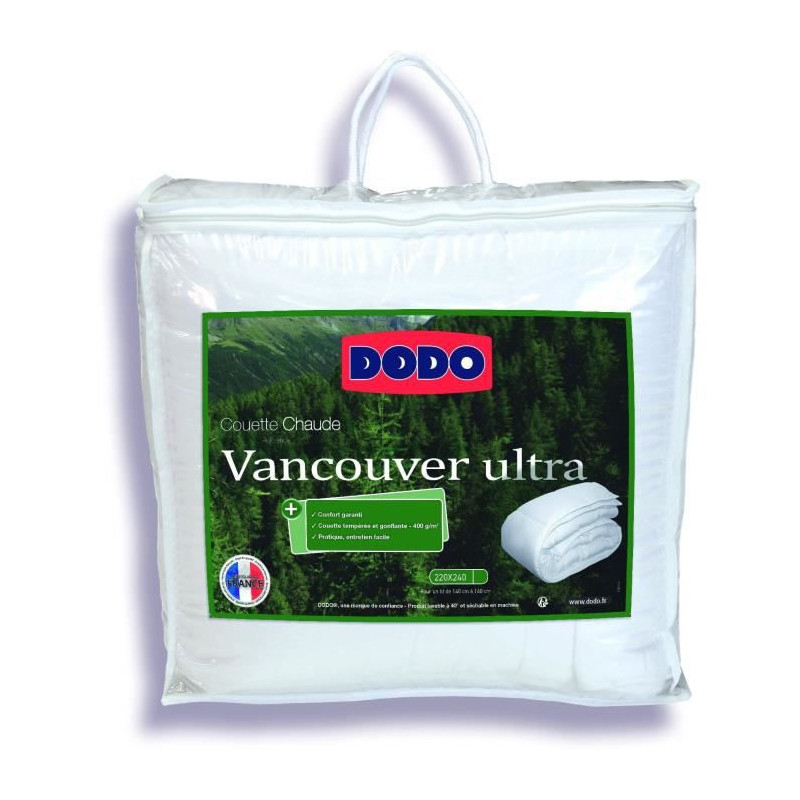 Couette Vancouver DODO Ultra chaude 220/240 Enveloppe 100% Polyester Garnissage 100% Polyester Fibre Creuse Siliconée 350g/m131