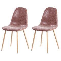 Lot de 2 chaises  pieds en metal imitation bois - Revetement simili PU marron  - Grade B -