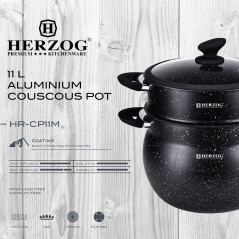 Herzog Herzog HR-CP11M: Pot à couscous à revêtement en pierre d'aluminium 11L