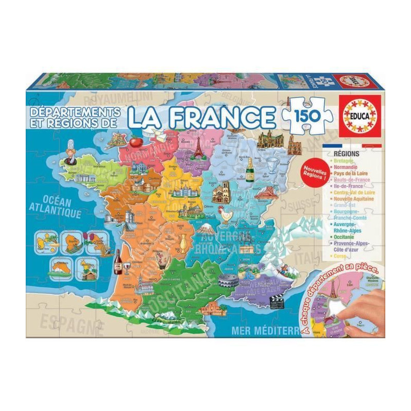 EDUCA Puzzle 150 Pieces - Departements et Regions de France