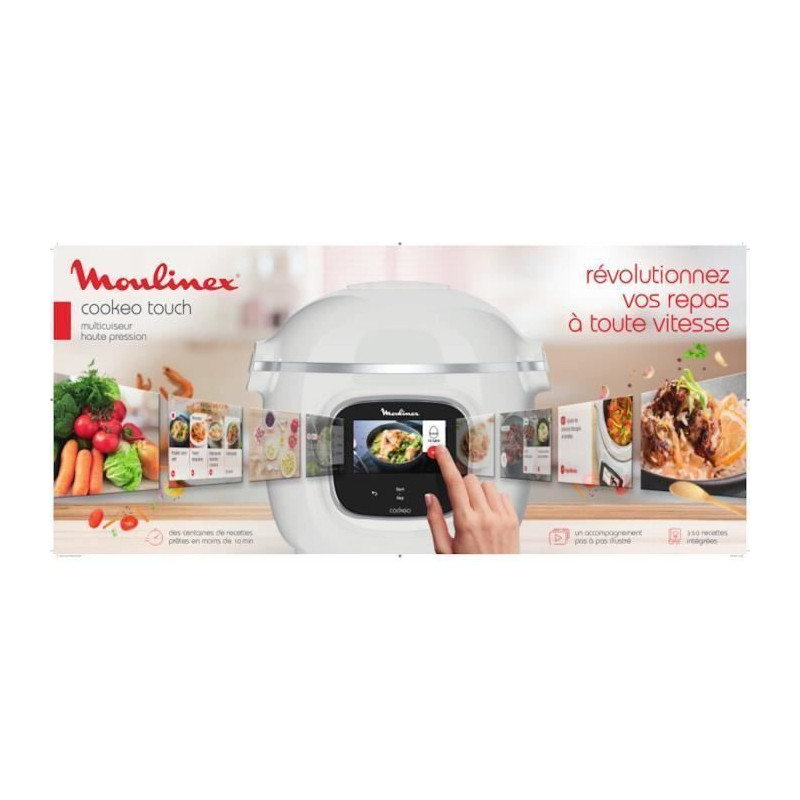 MOULINEX CE901100 Multicuiseur intelligent Haute pression Cookeo Touch Ecran tactile 250 recettes 13 modes - Blanc