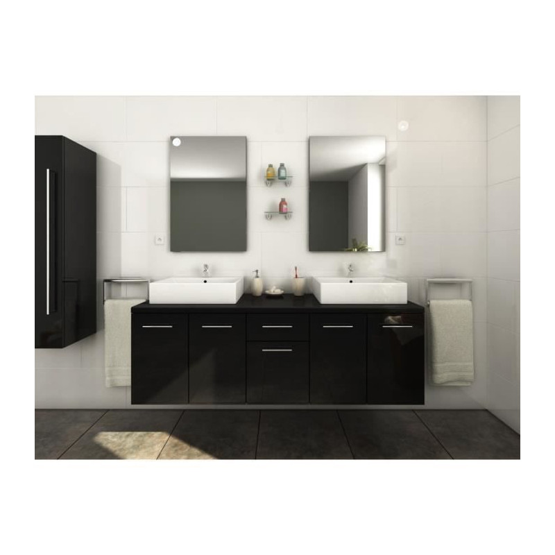 OLGA Ensemble salle de bain double vasque L 150 cm   - Noir laque brillant