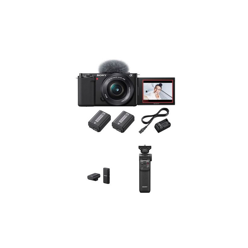Pack Fnac Exclusif Appareil Photo Vlogging Hybride Sony ZV E10 + Objectif E 16 50mm + 2nd batterie + Chargeur de batterie + Mic