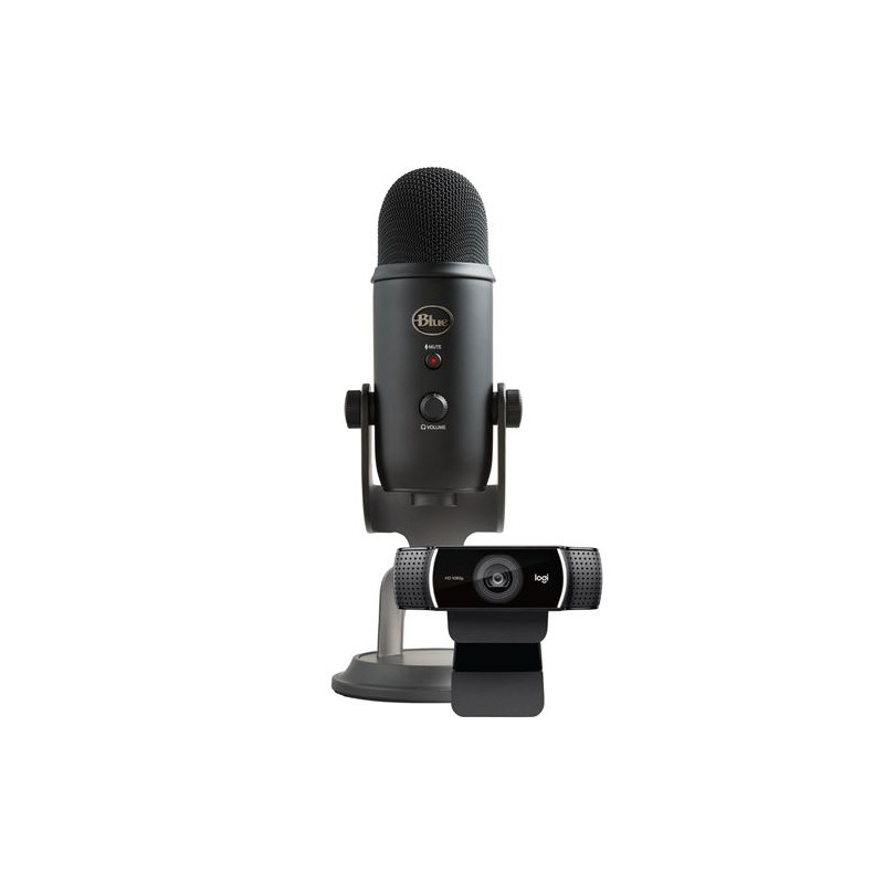 Microphone Logitech Blue Yeti USB Noir + Webcam Logitech C922 Pro HD Noir pour PC et Mac