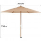 Parasol en bois rond et polyester 160g/m2 - Arc 3 m - Beige taupe