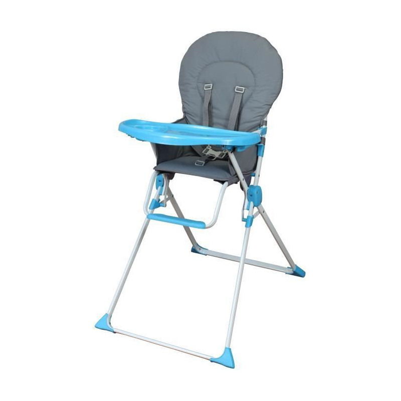 BAMBIKID Chaise Haute Fixe - Gris + Turquoise