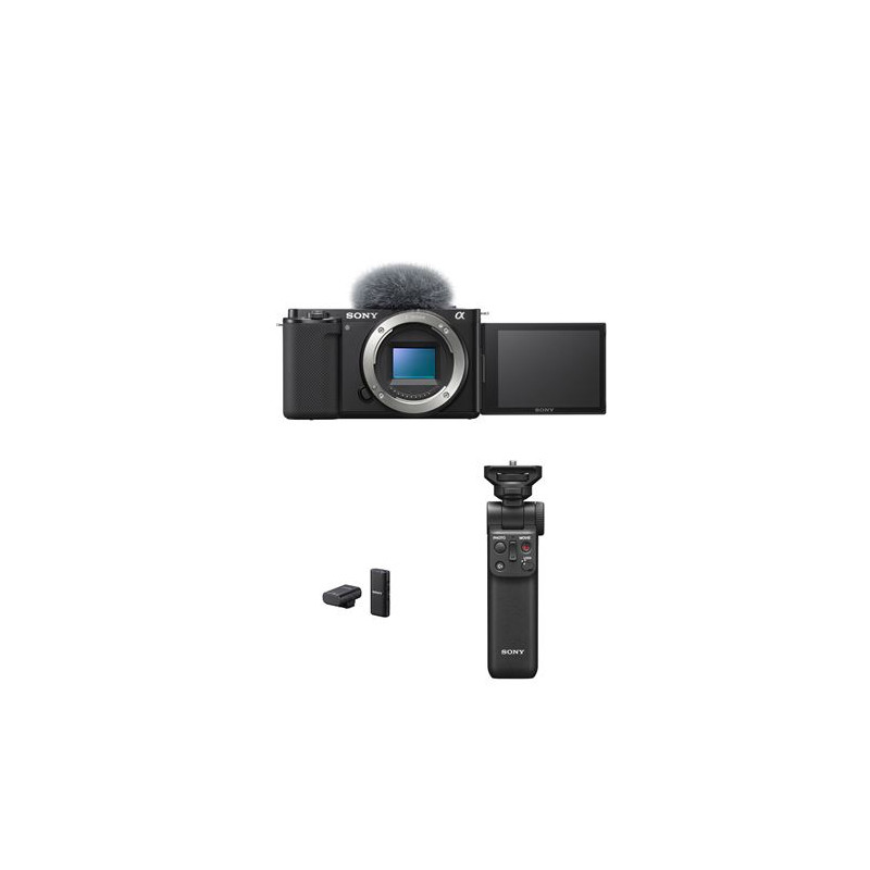 Appareil Photo Vlogging Hybride Sony ZV E10 Boîtier Nu + Microphone sans fil ECM W2BT Noir + Poignet d alimentation Bluetooth 