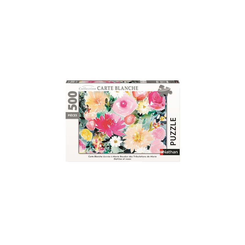 Puzzle Nathan Dahlias et roses Marie Boudon Collection Carte blanche 500 pièces
