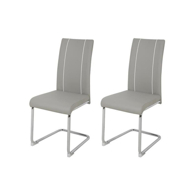 Lot de 2 chaises - Simili gris clair - Pieds en metal - L 44 x P 56 x H 101 cm - GASPARD