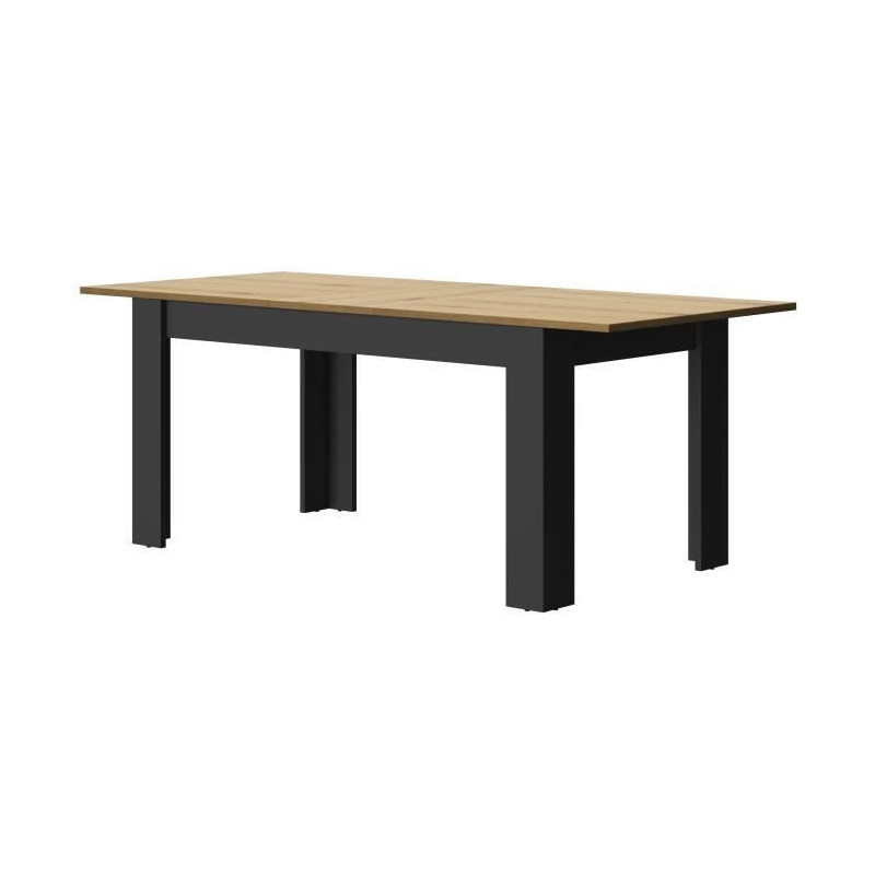 Table a manger rectangulaire + allonge - Decor chene et noir - L 200 x P 90 x H 77 cm - MANCHESTER