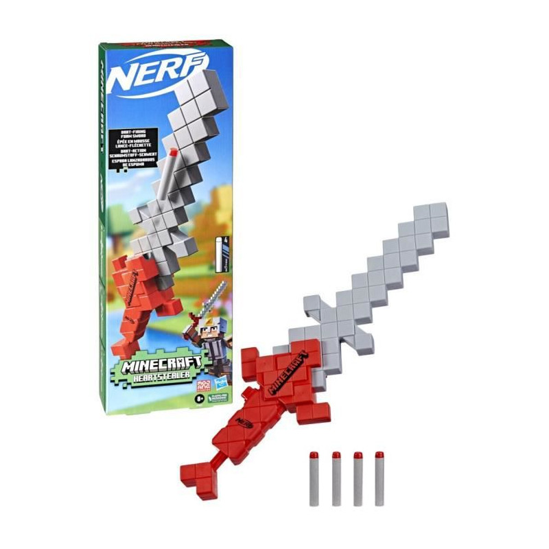 NERF Minecraft Sox Foil - Epée lance-fléchettes, inclut 4 fléchettes Nerf Elite Officielles Multicolore