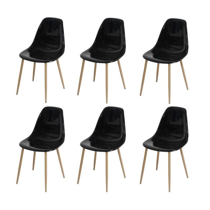 Lot de 6 chaises cristal transparent noir - L 47 x P 54 x H 84 cm - CLODY