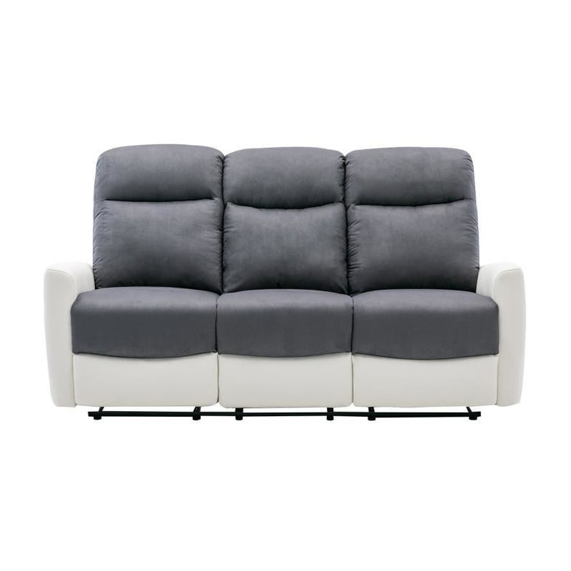 JESS Canape 3 places en micro fibre avec 2 assises de relaxation manuels - Blanc et gris
