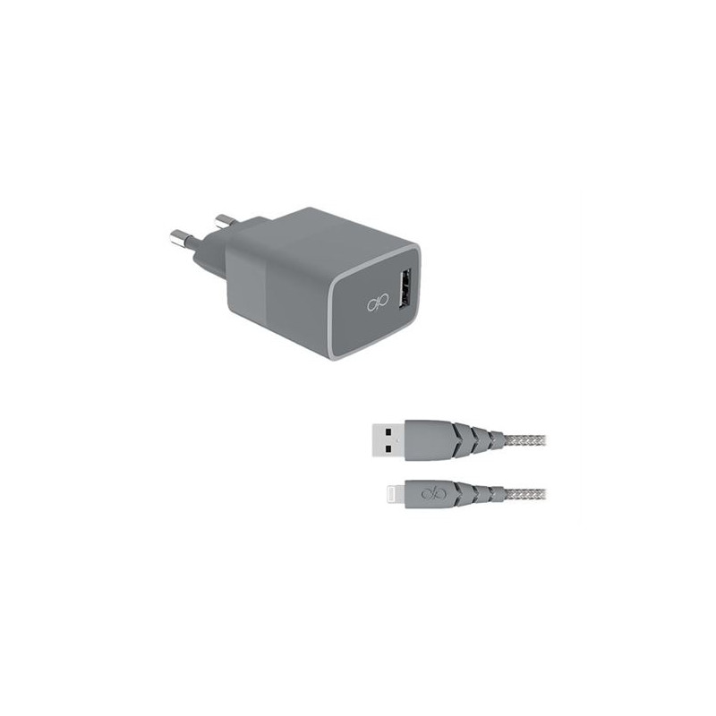 Chargeur secteur Force Power USB A + Câble Lightning 1.2m Recycle Gris