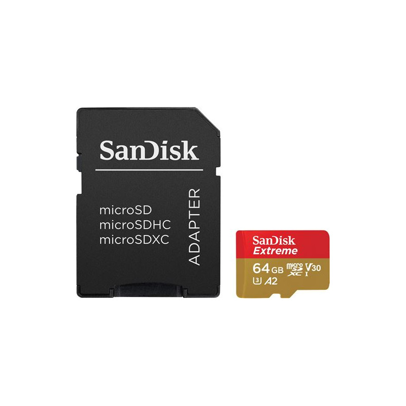 Carte mémoire micro SD et SDXC SanDisk Extreme UHS I U3 Class 10 64 Go + Adaptateur SD
