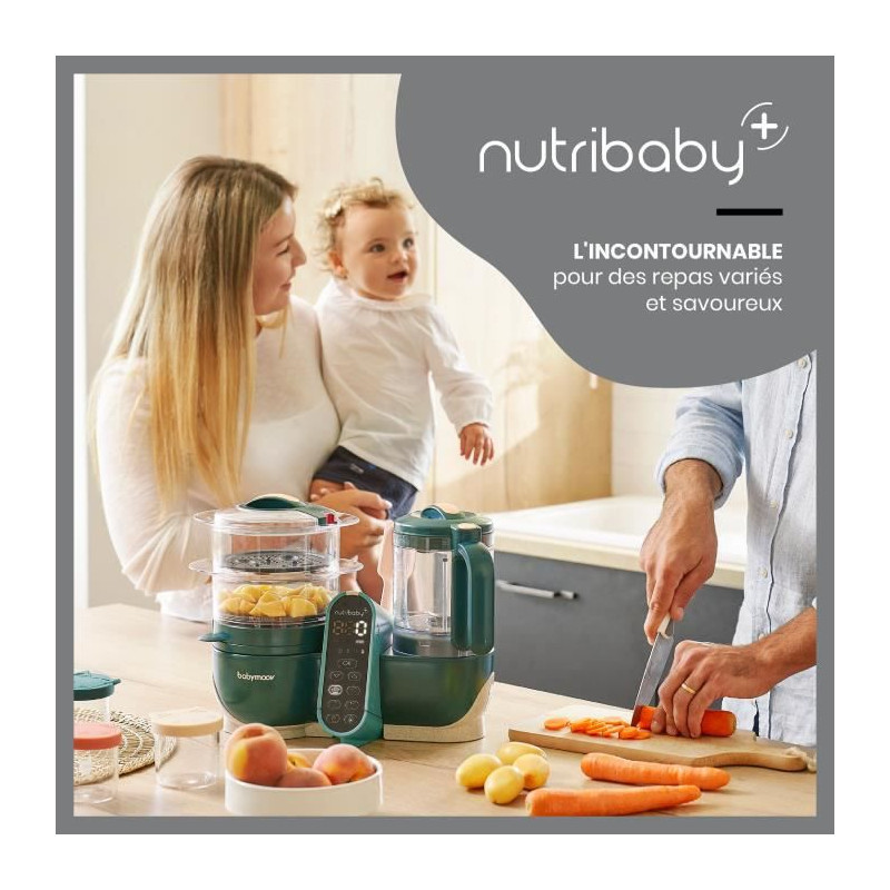 Babymoov Nutribaby+ - Robot Multifonctions 6 en 1 - Cuiseur-vapeur/Mixeur, Opal Green