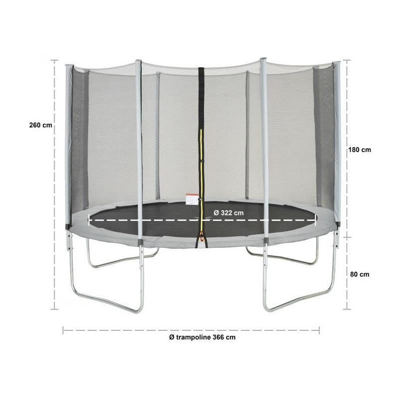 Trampoline MAXI ECO O 360 cm Gris - Filet, Echelle, Couverture de Protection