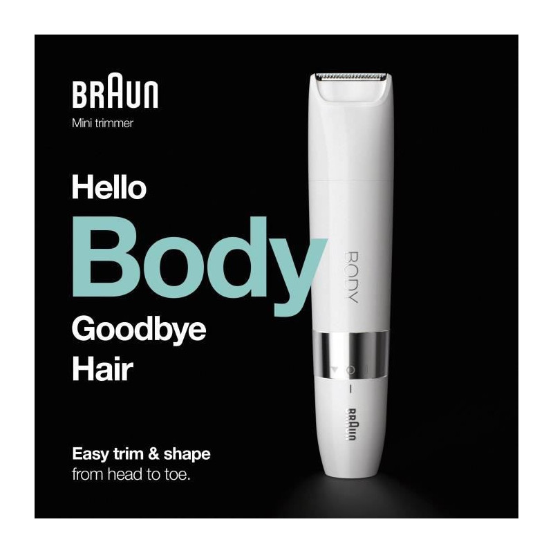 Braun Body Mini BS1000 Tondeuse Corps electrique pour Hommes et Femmes - Wet+Dry - Multi-usages - Blanc