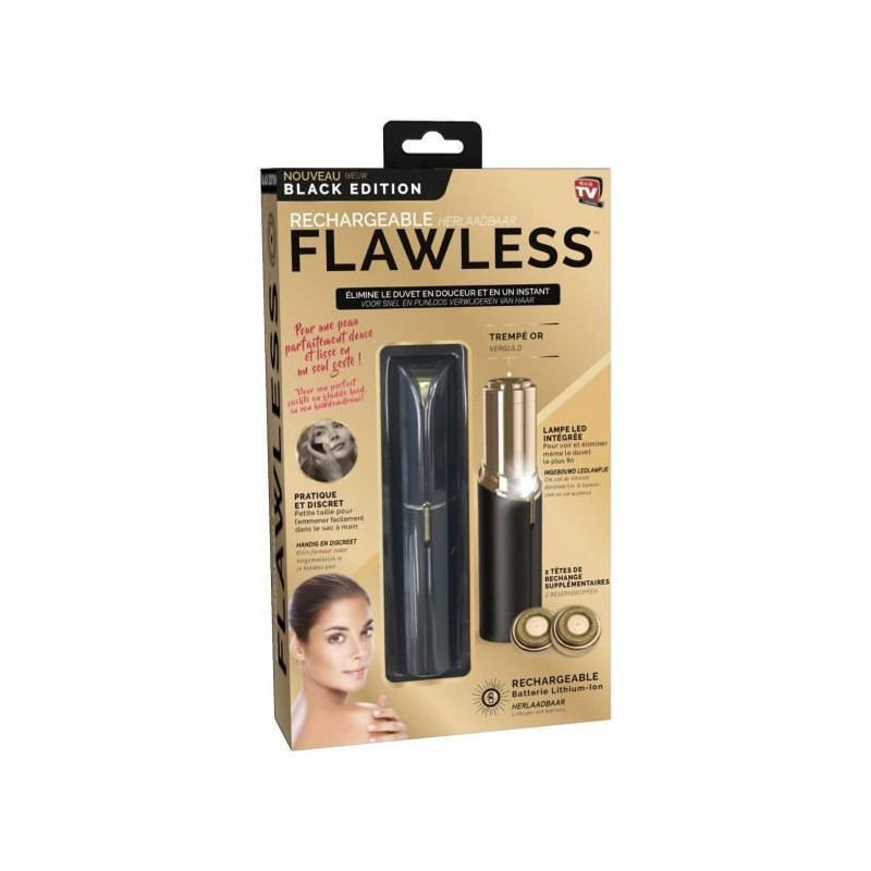 FLAWLESS - Epilateur Visage - USB Rechargeable - 2 Tetes de Remplacement - elimine le duvet en douceur en un instant - Noir