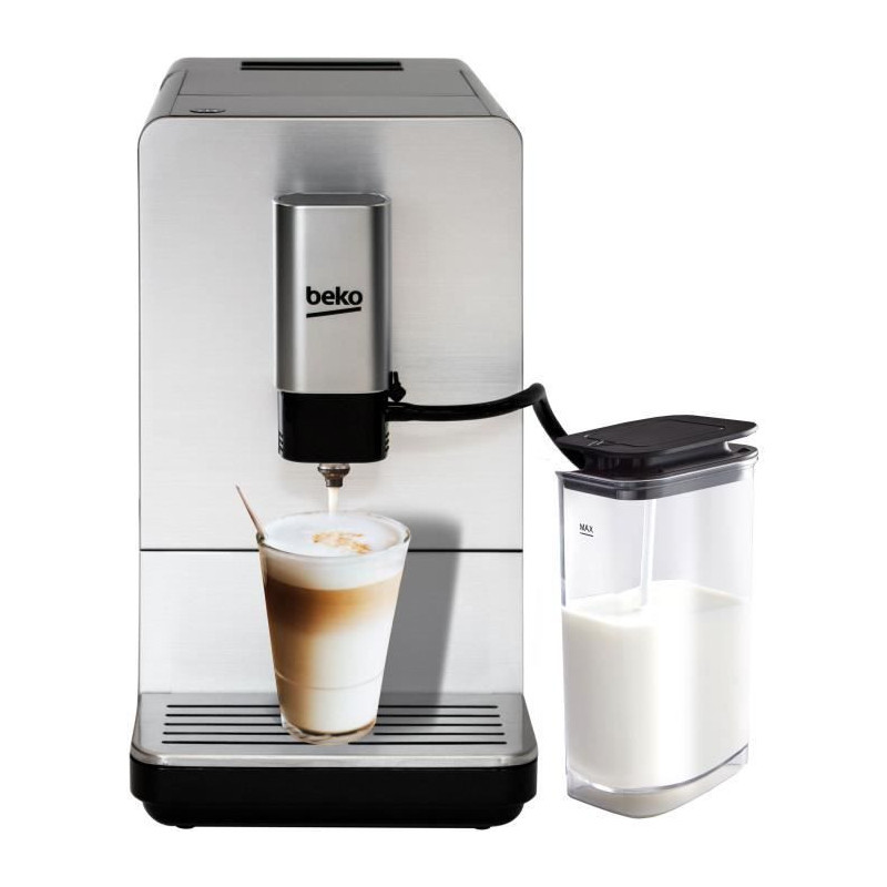 BEKO CEG5331X - Machine Expresso Automatique - 1350W - Broyeur de cafe en grains integre - Carafe a Lait - Facade Inox