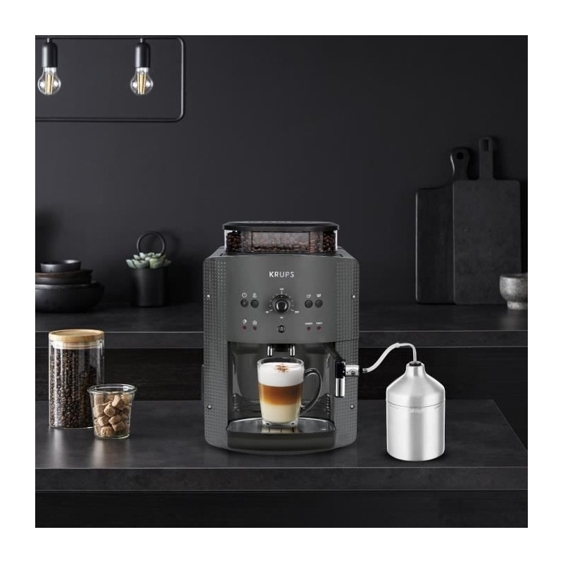 KRUPS YY4451FD Machine a cafe automatique avec broyeur a grains Essential avec mousseur a lait - Pression 15 bars - Grise