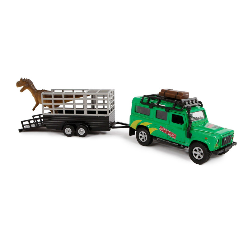 Kids Globe Die-cast Land Rover with Dino trailer, 29cm