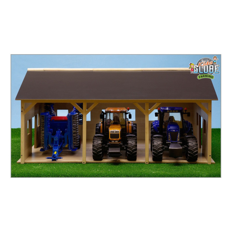 Kids Globe Agricultural Shed Wood For 3 Tractors, 1:16