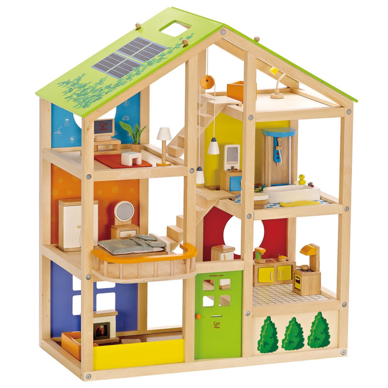 Hape Wooden 4 seasons Dollhouse with furniture