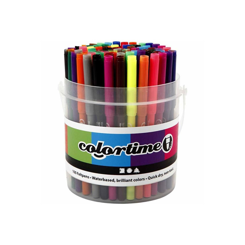 COLORTIME Bucket with 100 pens, 18 colors