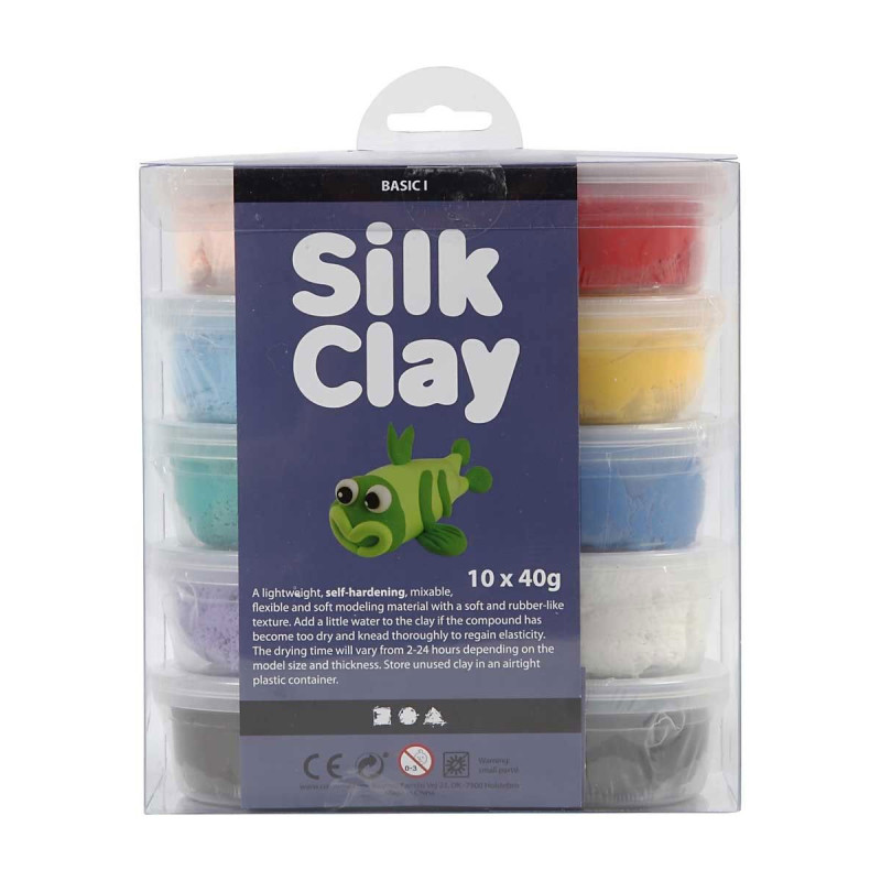 SILK CLAY Modeling clay - Basic colors, 10x40gr.