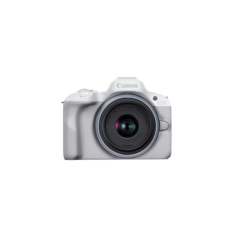 Appareil photo hybride Canon EOS R50 blanc + RF S 18 45mm f 4.5 6.3 IS STM