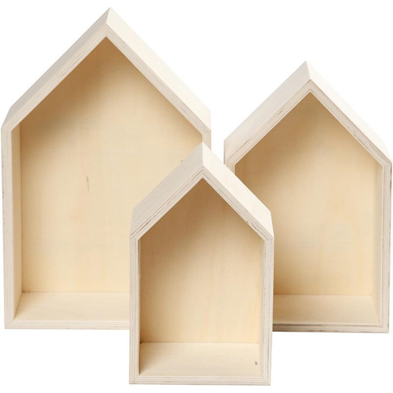 Creativ Company - Wooden Houses with Hanging Hook, 3pcs. 55920