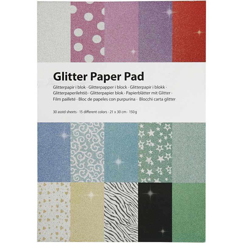 Creativ Company - Glitter Paper Block A4 150gr, 30 Sheets 21062