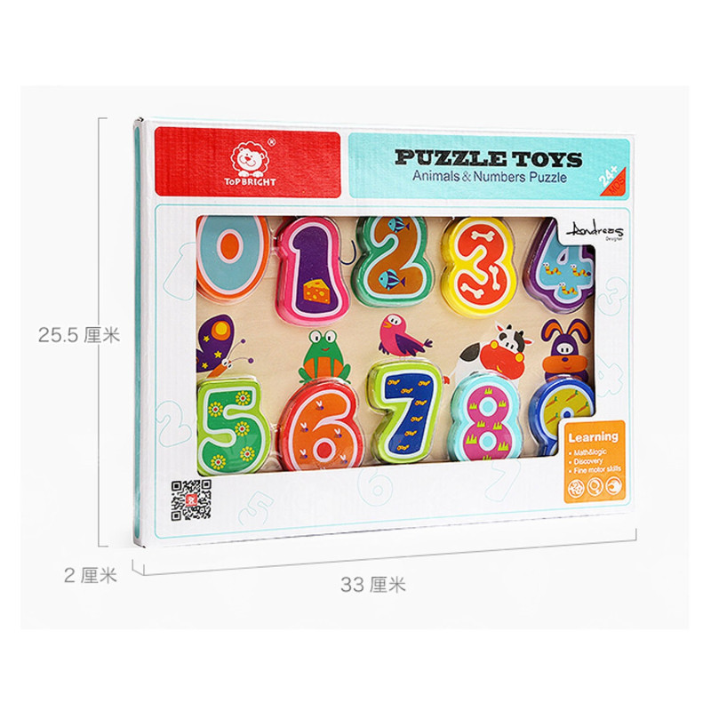 Topbright - Wooden Puzzle Animals and Numbers, 10pcs. 120325