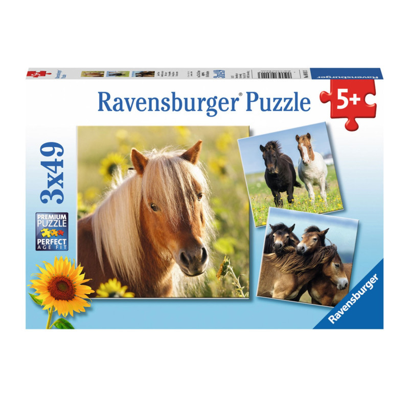 RAVENSBURGER Cute Ponies, 3x49st.