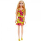 MATTEL Poupée Barbie robe à fleurs jaune et rose