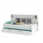 SHERWOOD Lit gigogne enfant contemporain blanc perle + tete de lit etageres integrees - l 90 x L 200 cm