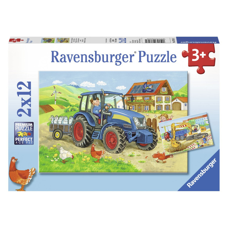 RAVENSBURGER On the Construction Site and Farm Puzzle, 2x12st.